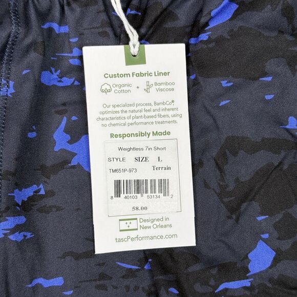 tasc Performance Shorts Mens Large Terrain Camo Weightless 7" Gym Workout NWT - Picture 6 of 11